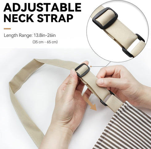 NLUS 2 Pack Cooking Aprons for Women with Pockets, Adjustable Kitchen Bib Aprons (Brown Pinstripes)