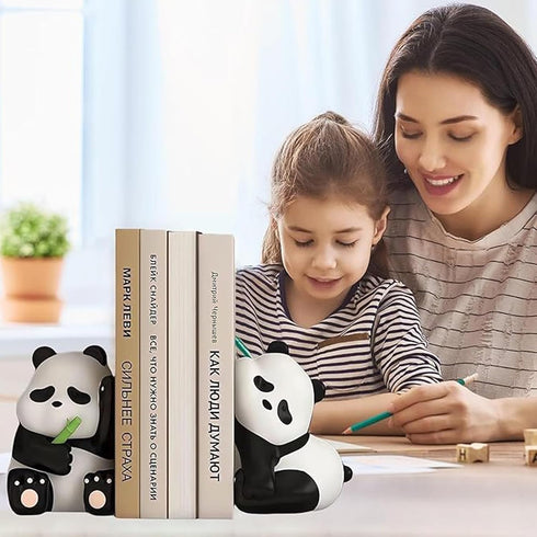 Whbbbj 2pcs Cute Panda Decorative Bookends, Resin Unique Animal Book Ends, Fun Modern Home Sculptures, Modern Panda