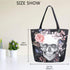 Naanle Day of The Dead Canvas Tote Bag - Large Floral Skull Reusable Cotton Handbag for Shopping, Outdoors