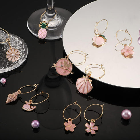 Hicarer 31 Pieces Wine Glass Charms Set Including 31 Mixed Enamel Champagne Stem Glass Charms and 31 Golden Rings for