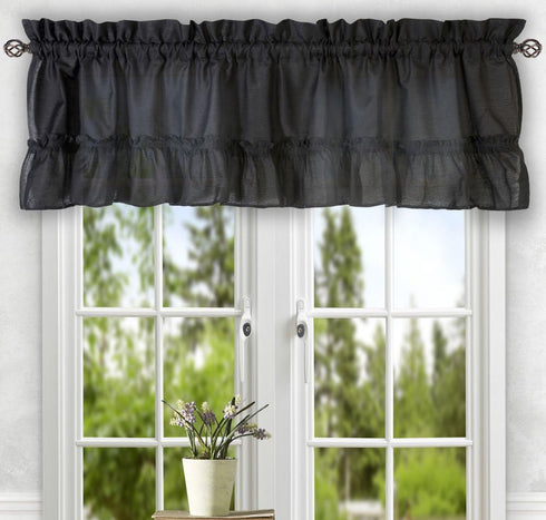 Ellis Curtain Stacey Sheer Tailored Tier Pair Curtains, 56" x 30", Black