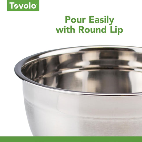 Tovolo Stainless Steel Mixing Bowls, 5.5 Qt, Dishwasher Safe for Kitchen Prep & Cooking