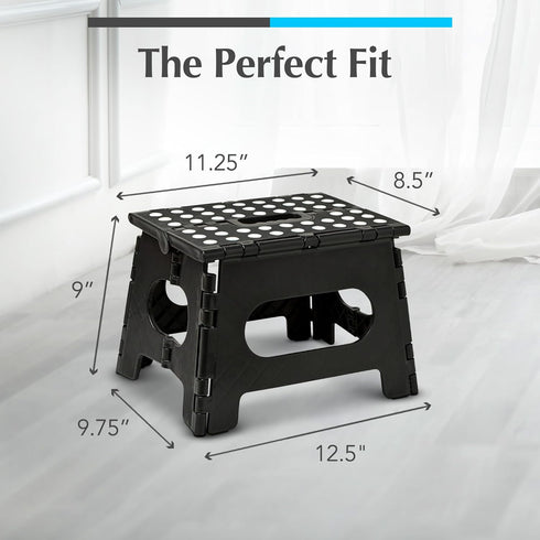 Handy Laundry Folding Step Stool - Collapsible Stool for Adults & Kids, Great for Kitchen, Bathroom, or Bedroom (Black