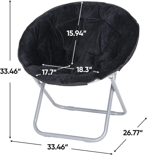 Nouva Folding Chair, Foldable Moon Chair Lounge Faux-Fur Round Reading Chair Gaming Chair w/Metal Frame for Kids Teens