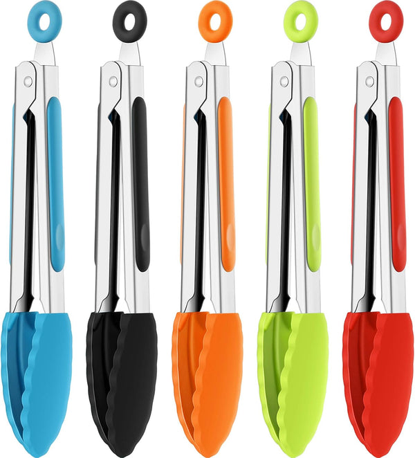 Mudder 5 Pcs Mini Silicone Tongs, 7 Inch Small Serving Kitchen Tongs for Christmas Party Supplies