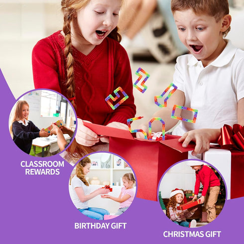 30 Pack Rainbow Wacky Track Toys Snap and Click Fidgets Toys - Party Favors Bulk, Finger Sensory Toy for Stress Relief