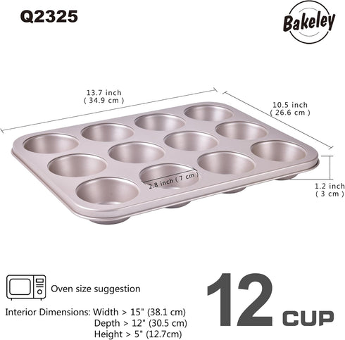 Muffin Cake Pan, 12-Cavity Non-Stick Cupcake Pan Bakeware for Oven Baking (Champagne Gold) by Bakeley