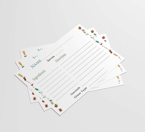 Cocktail Recipe Cards, 4x6 Inches, 50 Fill-in-the-Blank Cards for Recipe Box with Watercolor Border