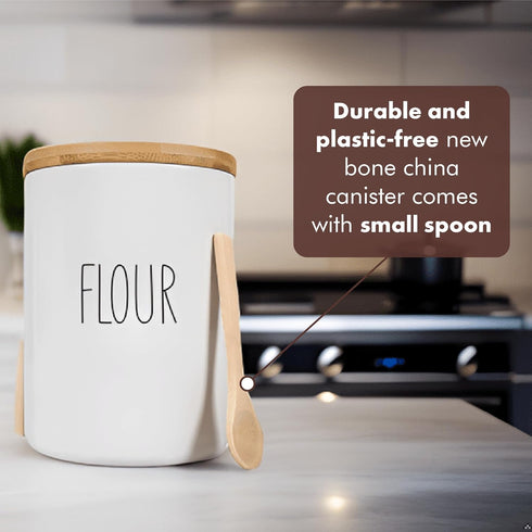 4 1080mL Counter Arthausen Flour Ceramic Storage Cup / Container w/Bamboo Lid Silicone Seal & Spoon, Modern Abstract