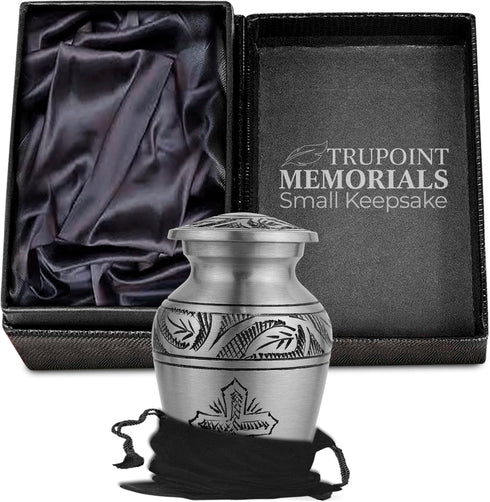 Trupoint Memorials Small Urns for Human Ashes, Keepsake Mini Cremation Urn, Silver Cross.