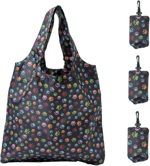 HOLYLUCK Heavy Duty Reusable Grocery Bags, Foldable Shopping Tote Bag (Standard, 3 Dog Paw Prints)
