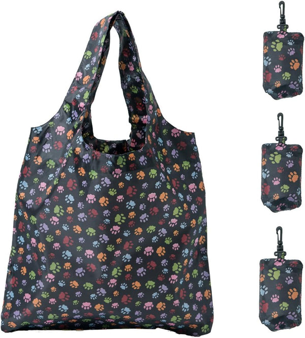HOLYLUCK Heavy Duty Reusable Grocery Bags, Foldable Shopping Tote Bag (Standard, 3 Dog Paw Prints)