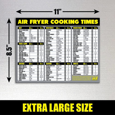 Air Fryer Cooking Times Chart Magnet - Extra Large Easy to Read Magnetic Cheat Sheet for Healthy Cooking