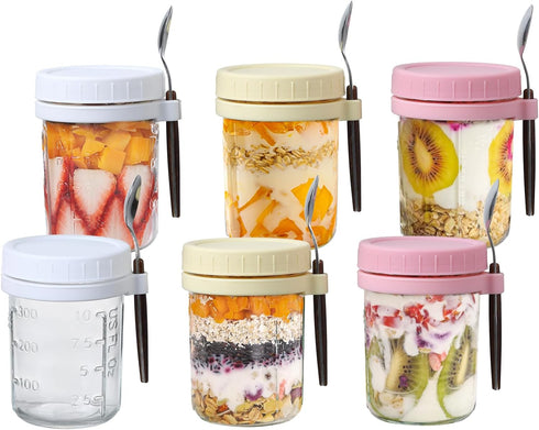 novelinks 6 Pack Overnight Oats Containers with Lids and Spoons,16 Oz Mason