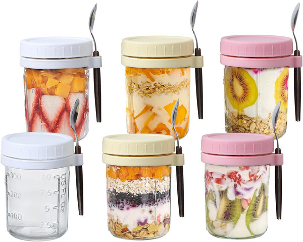 novelinks 6 Pack Overnight Oats Containers with Lids and Spoons,16 Oz Mason