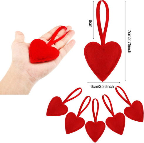 24 Pack Felt Heart Ornaments, Pink & Red Hanging Decorations for Christmas & Valentine's Day