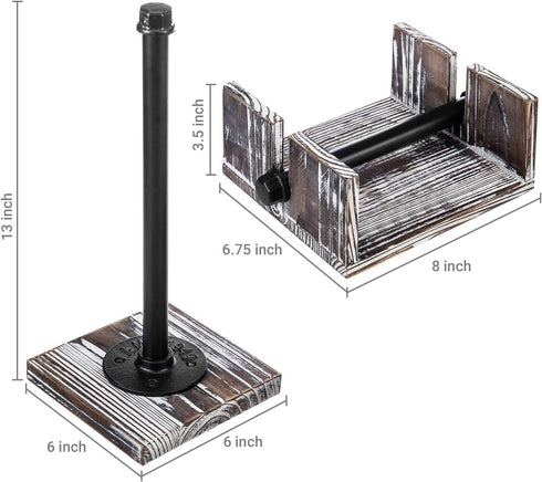 Set, Countertop MyGift Paper Towel and Napkin Holder Torched Wood and Industrial Metal Paper Towel Holder and Flat
