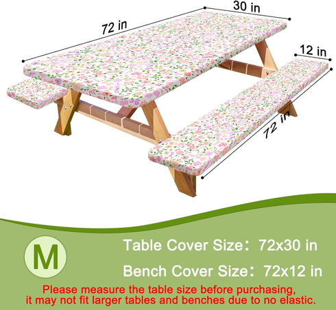 HobbLab Rv,72in,Pink Picnic Table Cover with Bench Covers Portable Table Cloth Built-in Storage Pocket Fitted