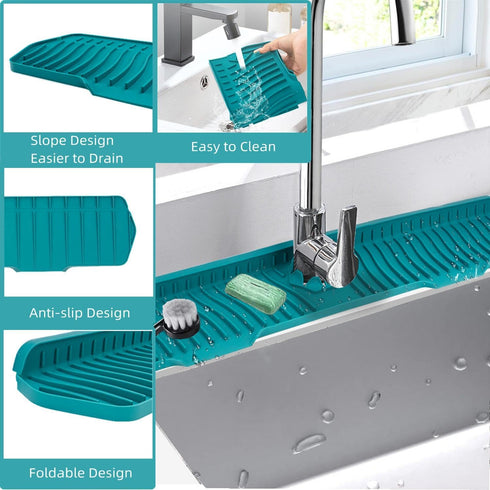 30 Inch Sink Splash Guard, Large Size Kitchen Sink Splash Guard, Longer Silicone Faucet Handle Drip Catcher Tray for Kitchen Countertop, Bathroom, Farmhouse (Grey) by EORROE