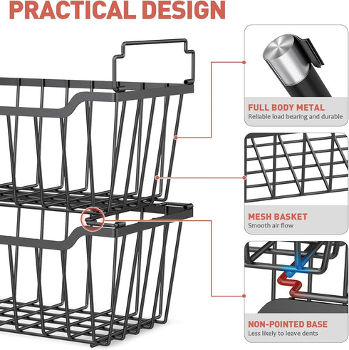 4 Pack 3.5-7 Goovilla Freezer Organizer Bins with Foldable Handle, Stackable Freezer Baskets for Cu.FT Deep Chest