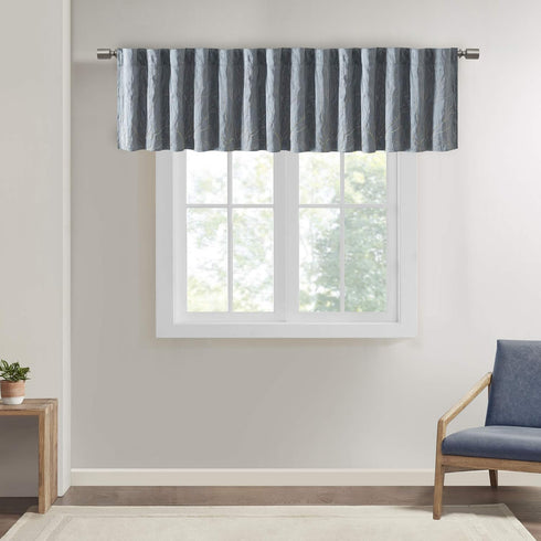Andora Embroidered-Rod Pocket Valance, 50" x 18", Blue - Madison Park Small Faux Silk Valances for Window