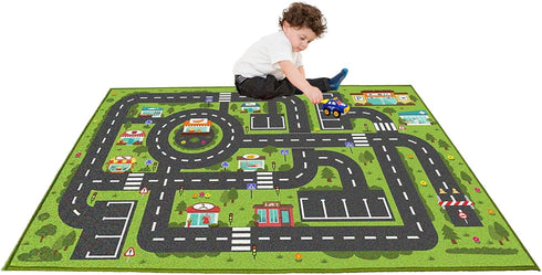 MOFAZEE 2'7" 3'11", 3-12 Road Rug for Kids, x Toy Car Play Rug Mat Carpet with Construction Town Style in Playroom