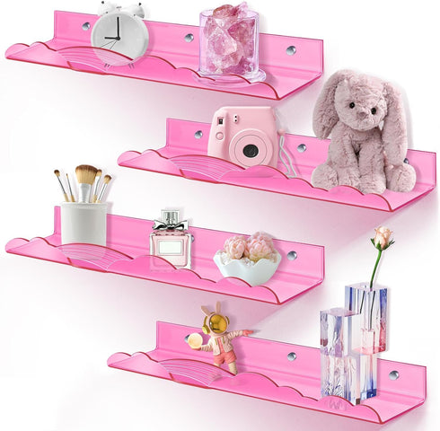 Rainbow Acrylic Floating Shelves, 15in Kids Wall Mounted Nursery Bookshelves, Display Ledge