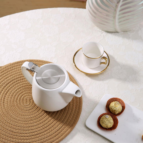 Ceramic Teapot with Stainless Steel Infuser - Heat Resistant 500ml/17oz Tea Pot for Loose and Blooming Tea