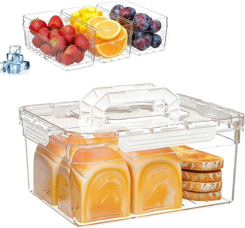 Bread Box with Ice Chilled Condiment Caddy, Portable Airtight Storage Container with