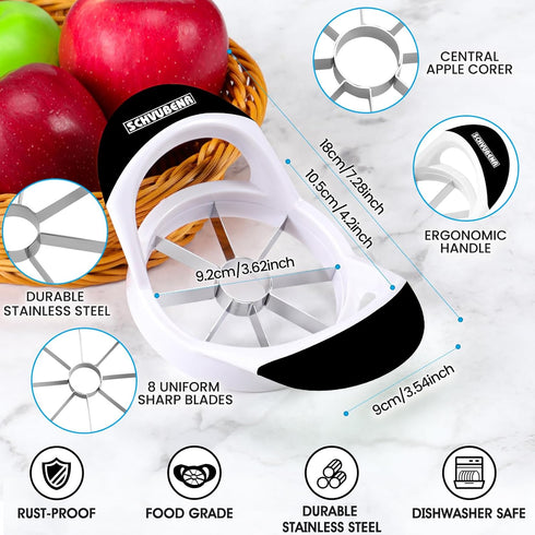 SCHVUBENR 3.5 Inch Apple Slicer - Professional Stainless Steel Apple Cutter with 8 Sharp Blades (Black)