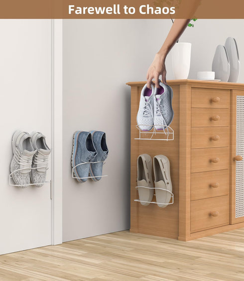 6 Pack, Wall Mounted Shoe Rack with Sticky Hanging Strips, Metal Wall Shoe Storage, Hanging Shoe Organizer