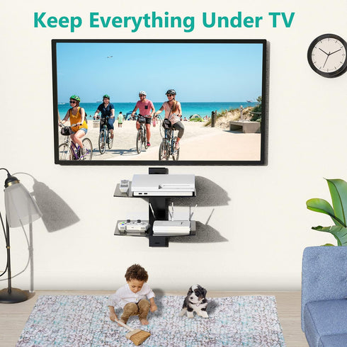 2 17.6lbs (CS202B), 2-Shelf, WALI Floating TV Shelf, Tier Glass Projector Shelf for DVD Players, Routers, Game