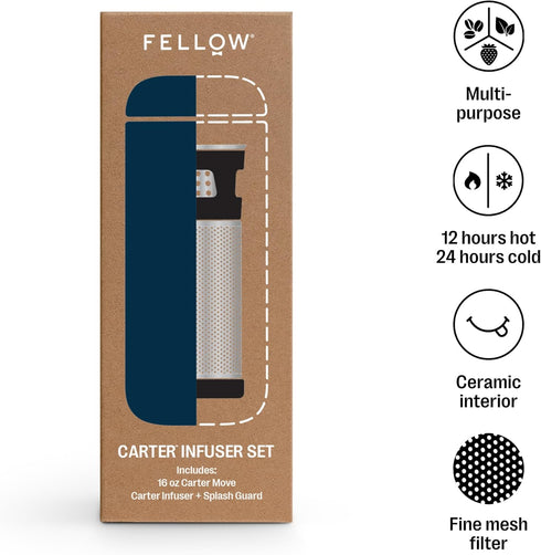 16 oz Set Fellow Carter Tea + Cold Brew Infuser & Carter Move Tumbler - Steep Tea On-The-Go - Vacuum-Insulated