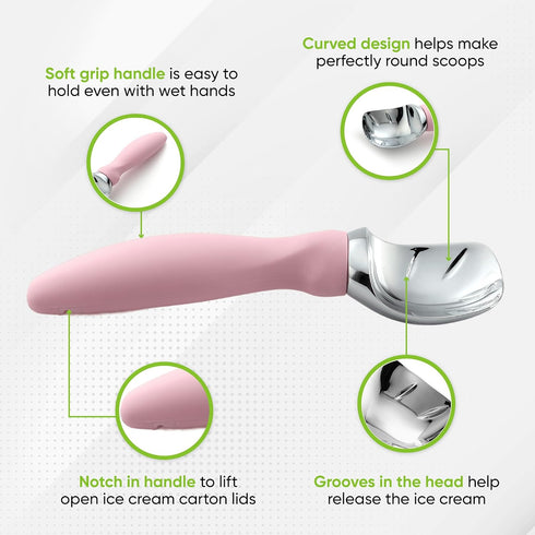Spring Chef Ice Cream Scoop, Professional Heavy Duty Sturdy Scooper, Soft Grip Handle, Pink Lemonade