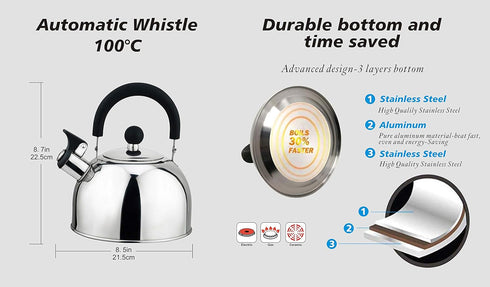 Tea Kettle - Whistling Tea Pot for Stovetop, Stainless Steel 2.5 Liter
