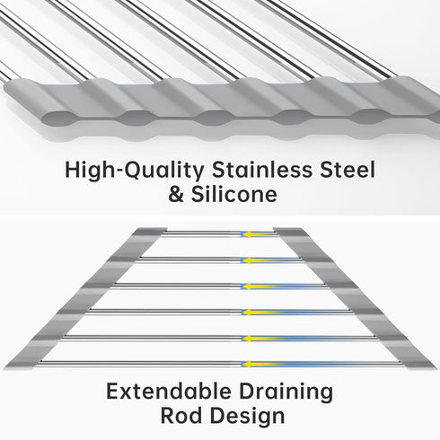 Tomorotec Adjustable Triangle Dish Drying Rack, Foldable Stainless Steel Over The Sink Kitchen Drainer Caddy Organizer