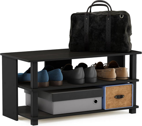 Furinno Turn-N-Tube 3-Tier Compact Open Storage Shoe Rack for Closet and Entryway, Espresso/Black