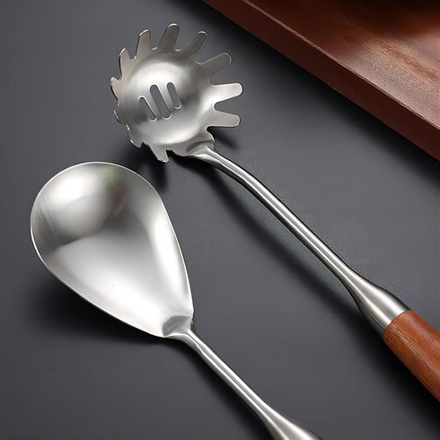 REDANT Big Stainless Steel Serving Spoons for Cooking - Metal Basting Spoon with Wooden Handle - Large Kitchen Spoon