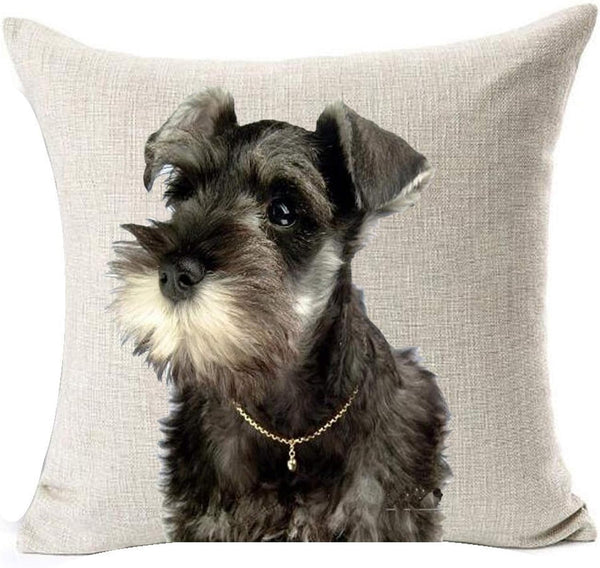 Best Gift Cute Lovely Animals Pet Dog Big Eyes Black Schnauzer Cotton Linen Square Throw Pillow Case, 18"x 18"