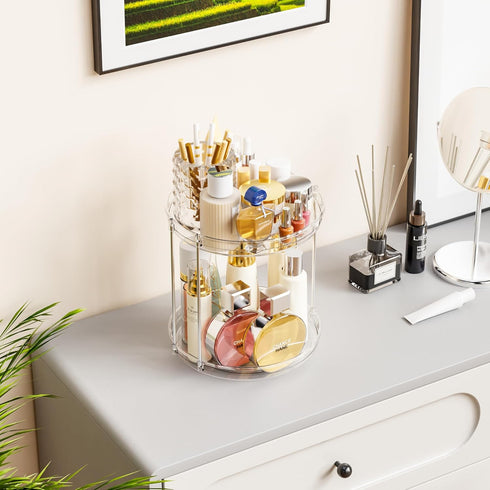 Yieach 360 Counter Organizer,2 Clear Rotating Bathroom Tier Spinning Perfume Organizer and Makeup Tower