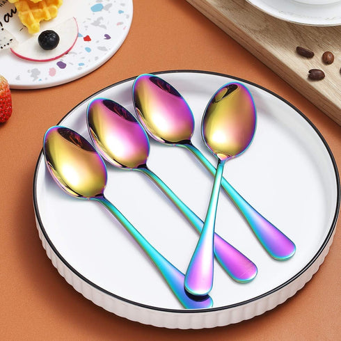 Berglander Rainbow Dinner Spoon Set of 12, 7.5" Stainless Steel Titanium Plating, Dishwasher Safe
