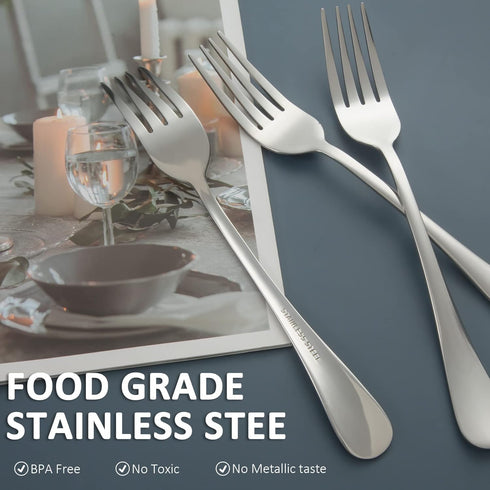 SANTUO Stainless Steel Dinner Forks Set - 12PCS Salad Forks Silverware with Round Handle, Dishwasher Safe