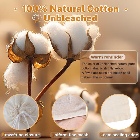 20 4 3 Inches Pcs Muslin Bags with Drawstring, Reusable Tea Bags, Spice Bags for Cooking Soup/Herb/Loose Leaf Tea