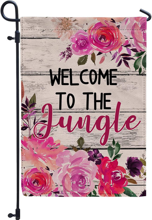 Welcome to the Jungle Fall Flag, Burlap Garden Flag for Outside, 12" x 18" Double Sided Outdoor Decor