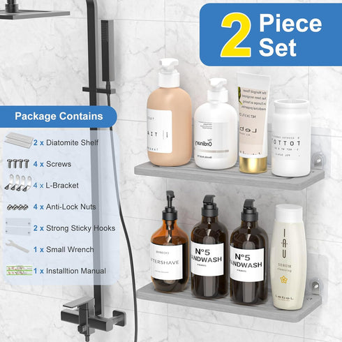 Quick Drying Stone Shower Caddy, 2 Pack Diatomite Tray for Kitchen Soap Dish and Hand Soap Holder