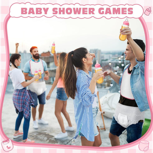 8 Sets Bottle Chug Baby Shower Games Juegos Para Plastic Baby Bottles Bibs Disposable Diapers Gender Reveal Games Baby