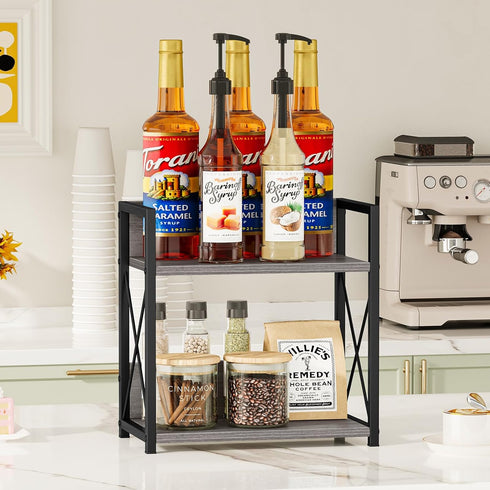 Giikin 2 Tier Countertop Shelf Organizer - Grey Desktop Coffee Organizer, Spice Rack for Kitchen