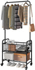 Black Rolling Laundry Hamper with Wheels, Laundry Basket Sorter Cart, Shelf Hanging Rack
