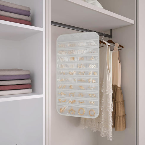 1-Pack Hanging Jewelry Organizer, 80-Pocket Dual-sided Storage for Earring, Necklace, Bracelet, Ring, White