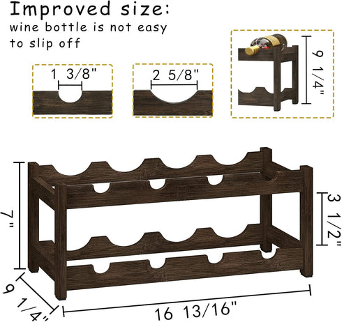 BAMEOS Freestanding 2 Tier Bamboo Wine Rack, 8 Bottle Countertop Cabinet Wine Holder for Bar, Pantry, Mocha